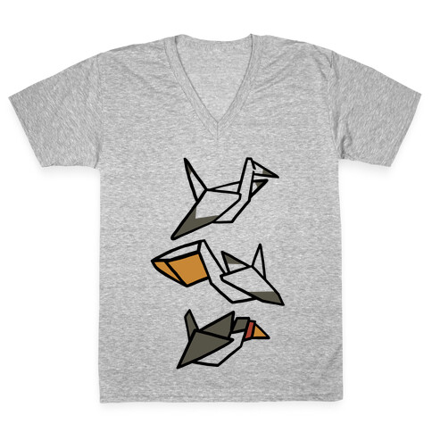 Nautical Origami Seabirds V-Neck Tee Shirt