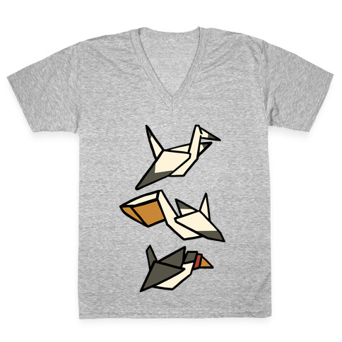 Nautical Origami Seabirds V-Neck Tee Shirt