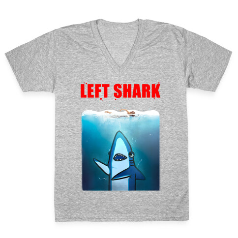 Left Shark Jaws Parody V-Neck Tee Shirt