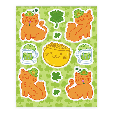 Magical Leprechaun Cats  Stickers and Decal Sheet