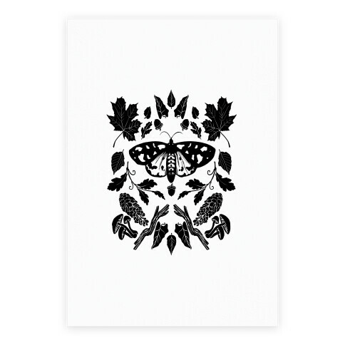 Black & White Woodland Moth Poster