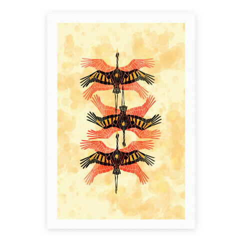 Geometric Deco Flying Cranes Poster