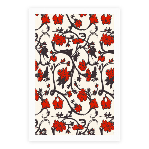 Little Red Riding Hood & Wolf Floral Pattern Poster