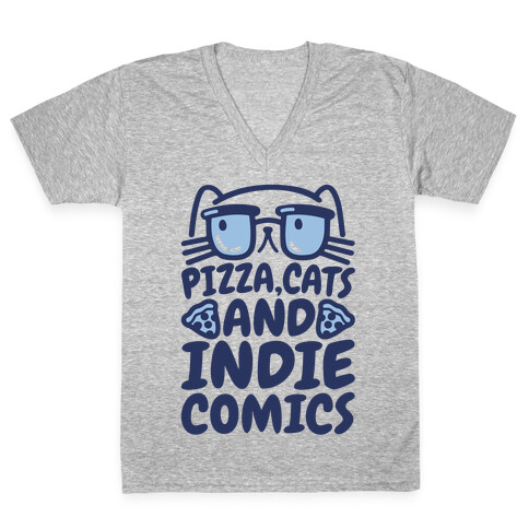 Pizza, Cats and Indie Comics V-Neck Tee Shirt