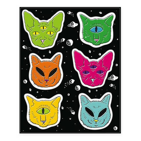 Alien Cat  Stickers and Decal Sheet