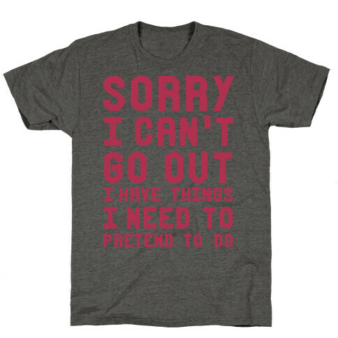 Sorry I Can't Go Out I Have Things I Need to Pretend to Do T-Shirt
