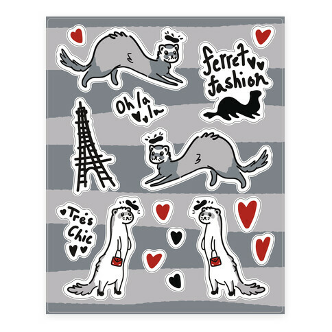 French Fashion Model Ferrets  Stickers and Decal Sheet