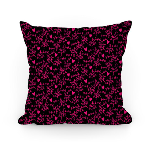 Pink and Black Floral Hearts Pattern Pillow