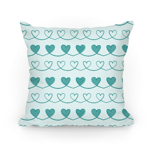 Teal Heart Doodle Pattern Pillow