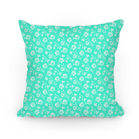Pretty Little White and Aqua Flowers Pattern Pillow