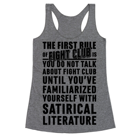 First Rule of Fight Club Satirical Literature Racerback Tank Top