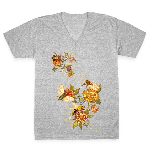 Florals & Insects V-Neck Tee Shirt