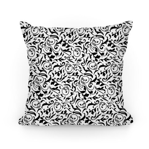 Filigree Flowers and Skulls Pattern Pillow