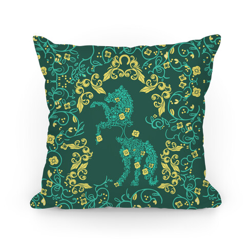Equestrian Floral Pattern Pillow