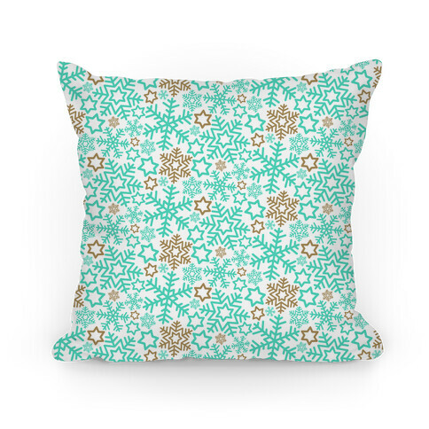 Winter Snowflakes Mint and Gold Pattern Pillow