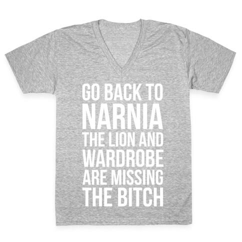 Go Back to Narnia the Lion and the Wardrobe are Missing the Bitch V-Neck Tee Shirt