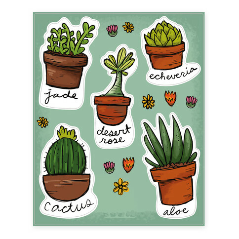 Cute Succulent  Stickers and Decal Sheet