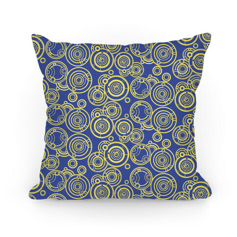 Yellow and TARDIS Blue Gallifreyan Writing Pattern Pillow