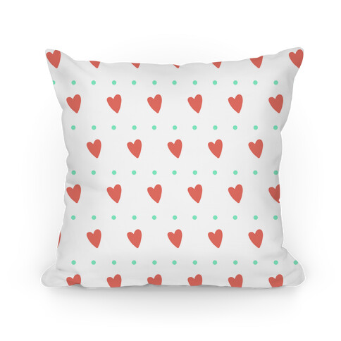 Coral and Mint Hearts and Dots Pattern Pillow