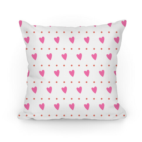 Pink and Coral Hearts and Dots Pattern Pillow