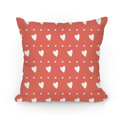 Coral Hearts and Dots Pattern Pillow