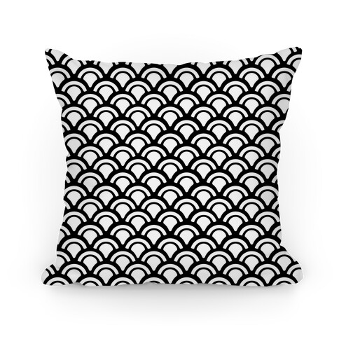 Black and White Mermaid Scales Pattern Pillow