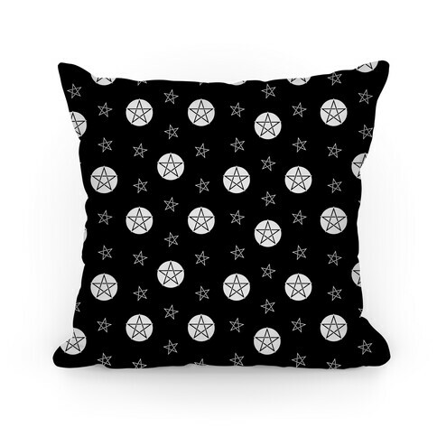 Black and White Wicca Pentacle Pattern Pillow