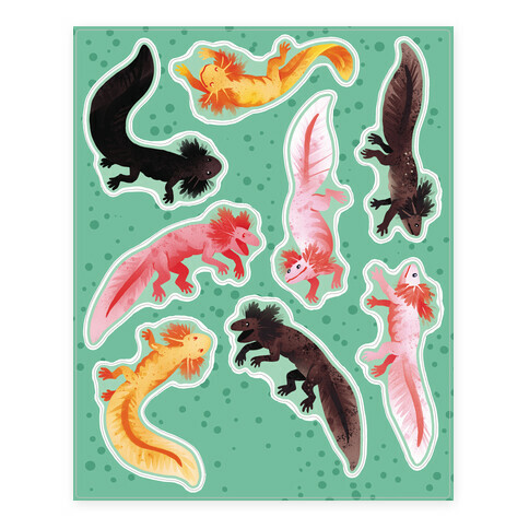 Cute Bright Axolotl  Stickers and Decal Sheet