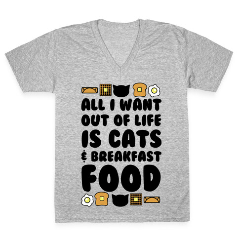 All I Want Out of Life Is Cats and Breakfast Food V-Neck Tee Shirt