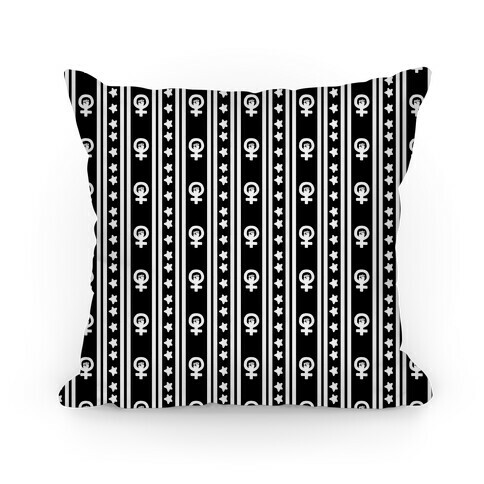 Black and White Feminist Symbol Pattern Pillow