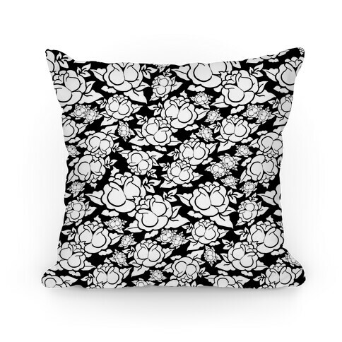 Black and White Rose Pattern Pillow