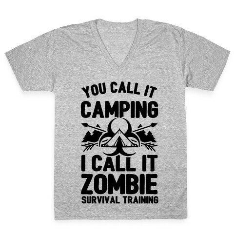 Camping is Zombie Survival Training V-Neck Tee Shirt