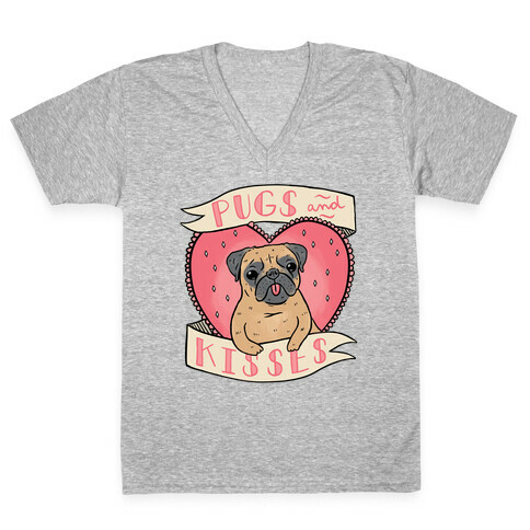 Pugs And Kisses V-Neck Tee Shirt