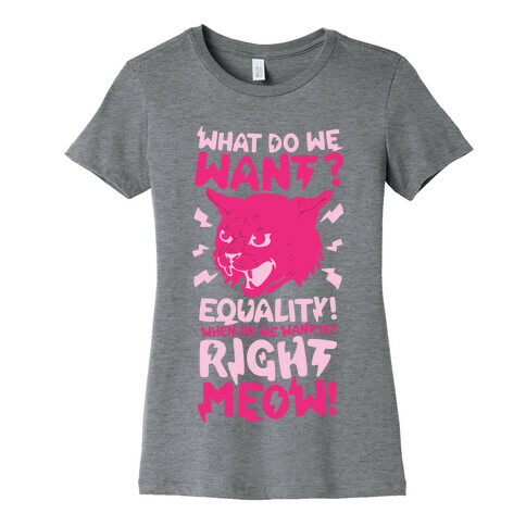 What Do We Want? Equality! When Do We Want it? Right Meow! Womens T-Shirt