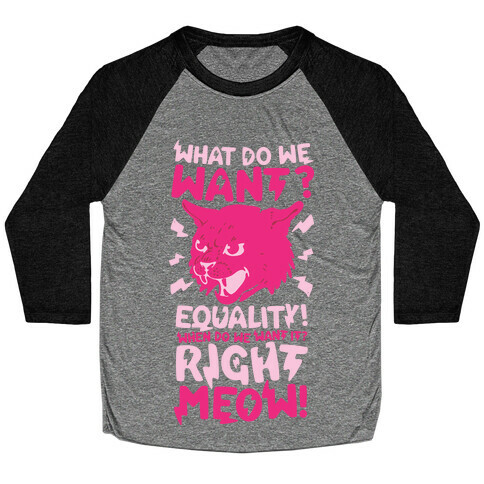 What Do We Want? Equality! When Do We Want it? Right Meow! Baseball Tee