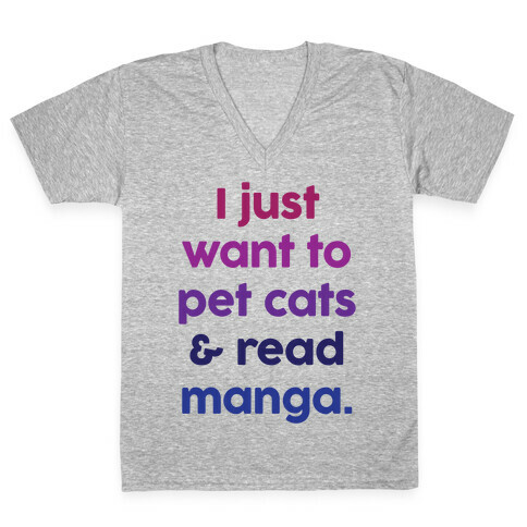 I Just Want To Pet Cats And Read Manga V-Neck Tee Shirt