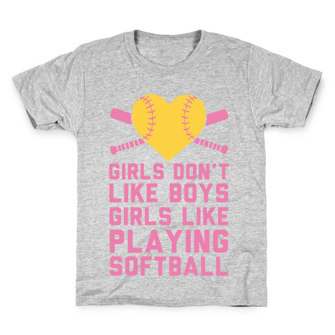 Girls Don't Like Boys Girls Like Playing Softball Kids T-Shirt