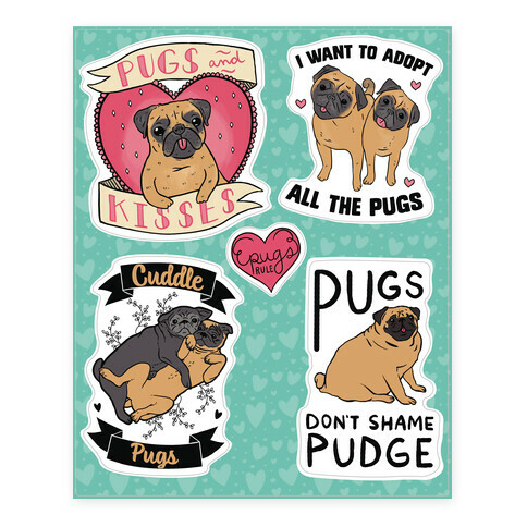 Cute Pug  Stickers and Decal Sheet