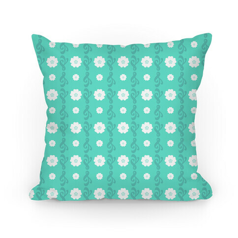 Teal Flowers and Filigree Stripes Pillow