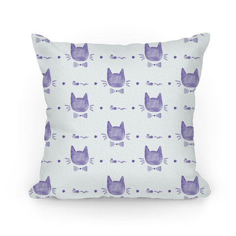 Purple Watercolor Cat Bow Tie Pattern Pillow