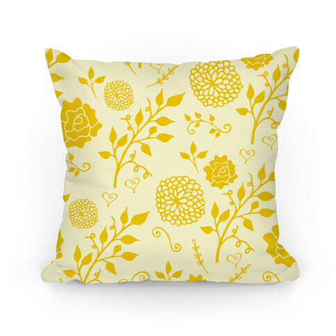 Yellow Whimsical Floral Pattern Pillow