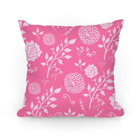 Pink Whimsical Floral Pattern Pillow