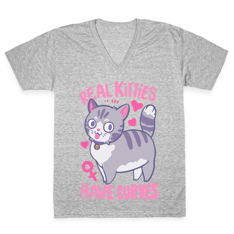 Real Kitties Have Curves V-Neck Tee Shirt