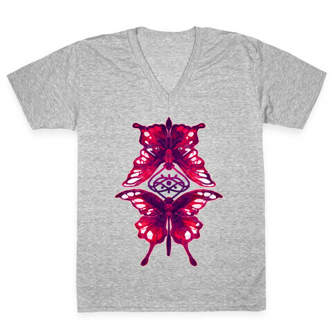 Crimson Butterflies V-Neck Tee Shirt