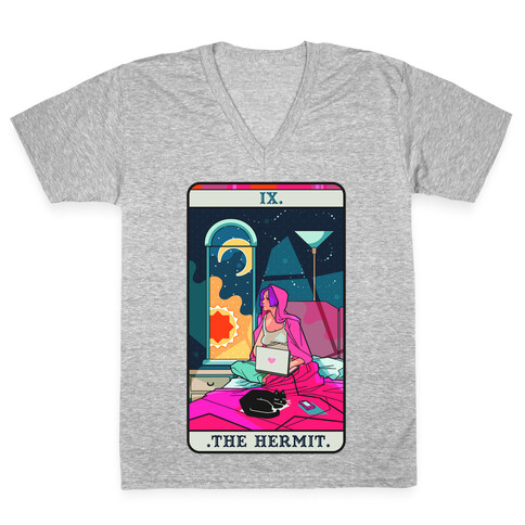 Hermit Tarot Card V-Neck Tee Shirt