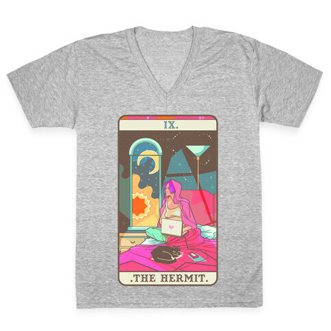 Hermit Tarot Card V-Neck Tee Shirt