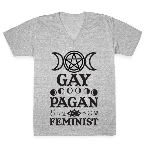 Gay Pagan Feminist V-Neck Tee Shirt