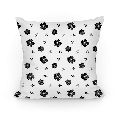 Black and White Floral Tossed Pattern Pillow