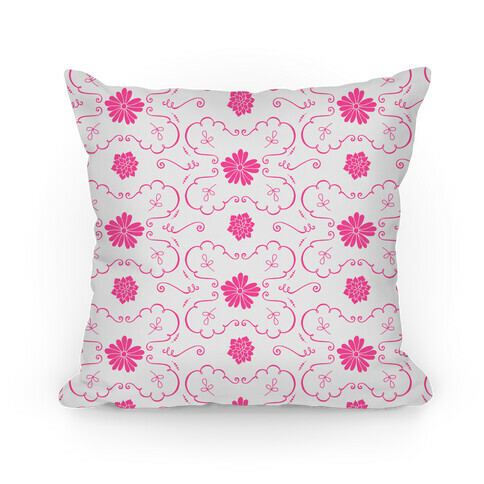 Pink and White Floral Wallpaper Pattern Pillow