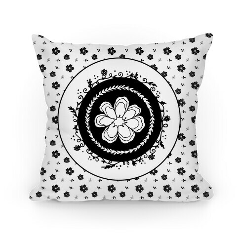 Springtime Floral Mandala (Black and White) Pillow